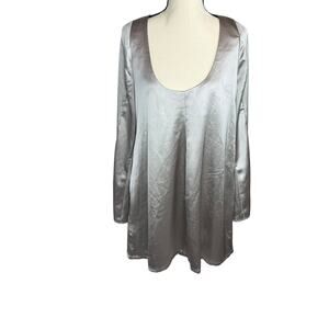 Wild Fable Satin Silver Mini Dress Open Back Long Sleeve Oversized XXL